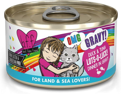 B.F.F. OMG Lots-O-Luck! Duck & Tuna Dinner in Gravy Wet Cat Food, 2.8 oz.