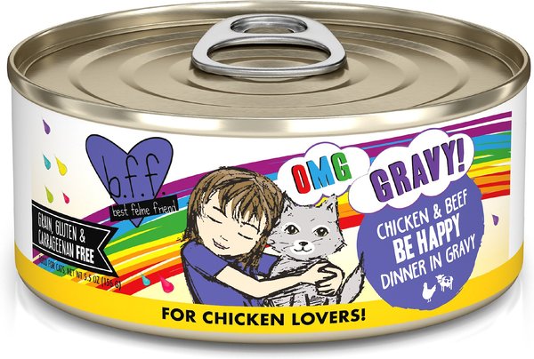 B.F.F. OMG Be Happy Chicken & Beef Dinner In Gravy Wet Cat Food, 5.5 O ...