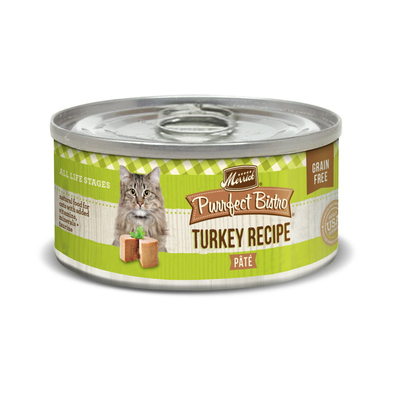 (24 Pack) Merrick Purrfect Bistro Grain Free Wet Cat Food Turkey Recipe Pate 3 oz Cans