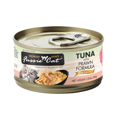 Fussie Cat: Premium, Tuna w/ Prawns, 2.82 oz.