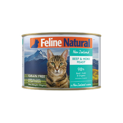 Feline Natural BPA-Free & Gelatin-Free Canned Cat Food, Beef & Hoki 6oz 12 Pack (B09R8VKNN4)