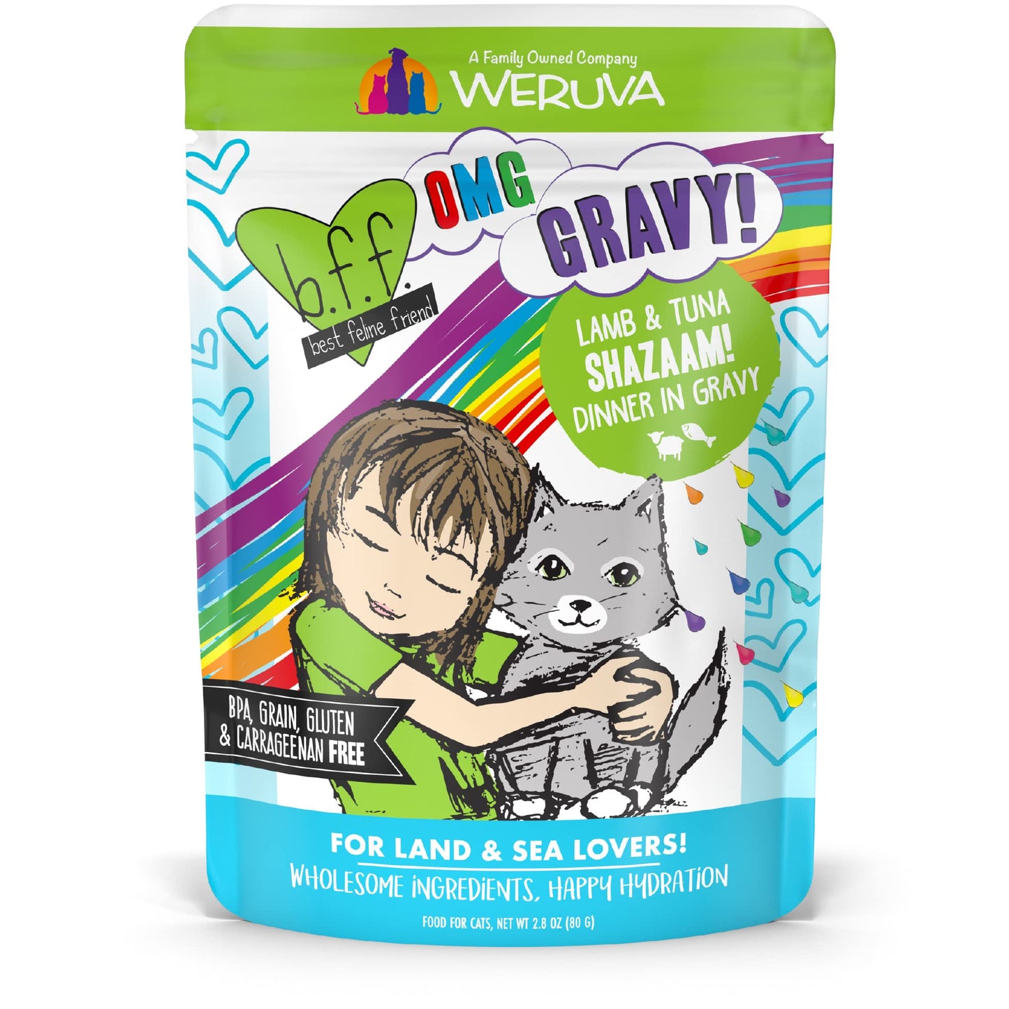 B.F.F. Omg - Best Feline Friend Oh My Gravy!, Shazaam! With Lamb & Tuna In Gravy Cat Food By Weruva, 2.8Oz Pouch (Pack Of 12) (B073RKPBRB)