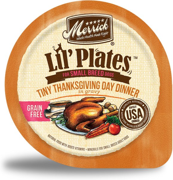 Merrick Lil Plates Grain Free Small Dog Food Tiny Thanksgiving Day Dinner Recipe Wet Dog Food 3.5 OZ Tub