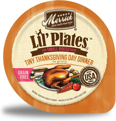 Merrick Lil Plates Grain Free Small Dog Food Tiny Thanksgiving Day Dinner Recipe Wet Dog Food 3.5 OZ Tub