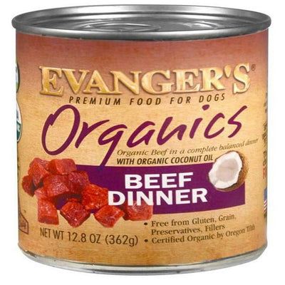 Evangers 077627501005 12.8 oz Organics Beef Dinner Canned Dog Food Pack of 12