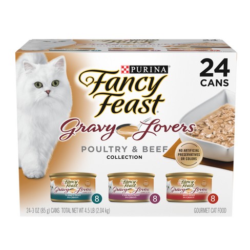 Purina Fancy Feast Gravy Lovers Poultry with Chicken and Turkey & Beef Collection Gourmet Wet Cat Food - 3oz/24ct Variety Pack