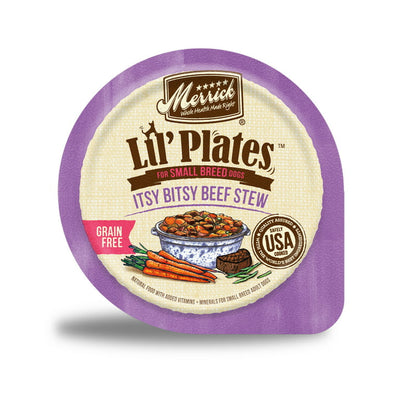 Merrick Lil Plates Grain Free Small Breed Wet Dog Food Itsy Bitsy Beef Stew - (12) 3.5 oz Tubs