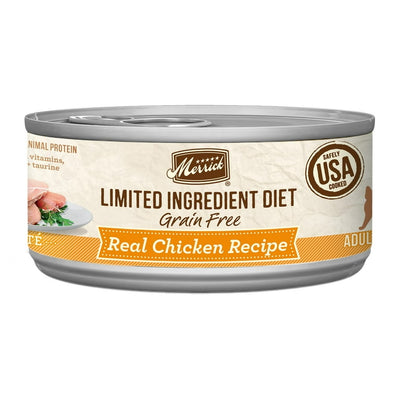 (24 Pack) Merrick Limited Ingredient Diet Grain Free Real Chicken Recipe Pate Wet Cat Food 5 oz Cans