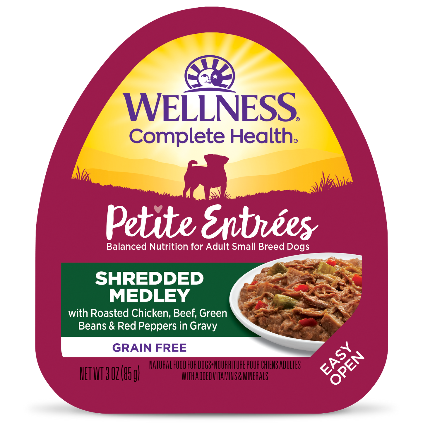 Wellness Petite Entrees Small Breed Shredded Medley Grain Free Roasted Chicken & Duck Natural Wet Dog Food, 3-Ounce Cup (Pack of 24)