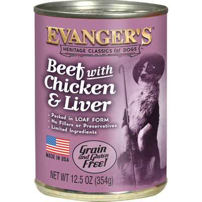 Evanger s Heritage Classic Beef Chicken & Liver Canned Dog Food 12.8 oz 12 Pack - PDS-077627101052