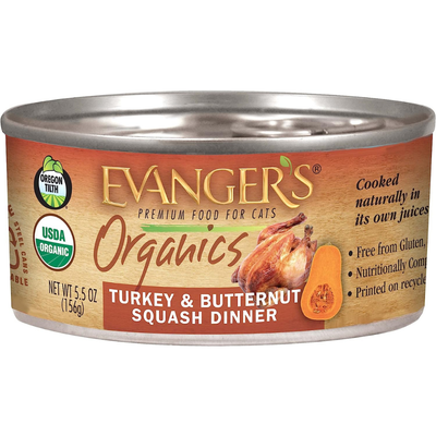 Evanger's Organic Turkey & Butternut Squash Wet Cat Food, 4.4 Oz