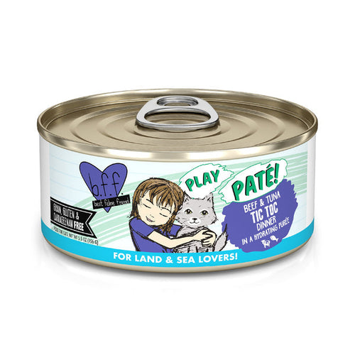 Weruva B.F.F. PLAY PATÉ!  Beef & Tuna Tic Toc Dinner in a Hydrating Purée Wet Cat Food