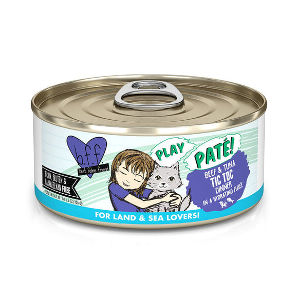Weruva B.F.F. PLAY PATÉ!  Beef & Tuna Tic Toc Dinner in a Hydrating Purée Wet Cat Food