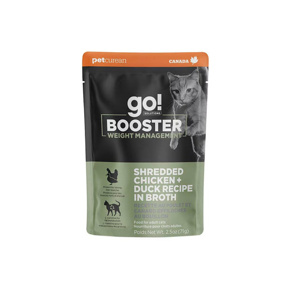 Petcurean Go! Solutions Booster Shredded Chicken + Duck in Broth for Weight Management Wet Cat Food