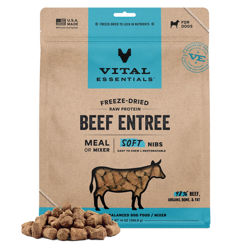Vital Essentials Freeze-Dried Raw Protein Beef & Mixer Soft Nibs Meal or Mixer Dog Food