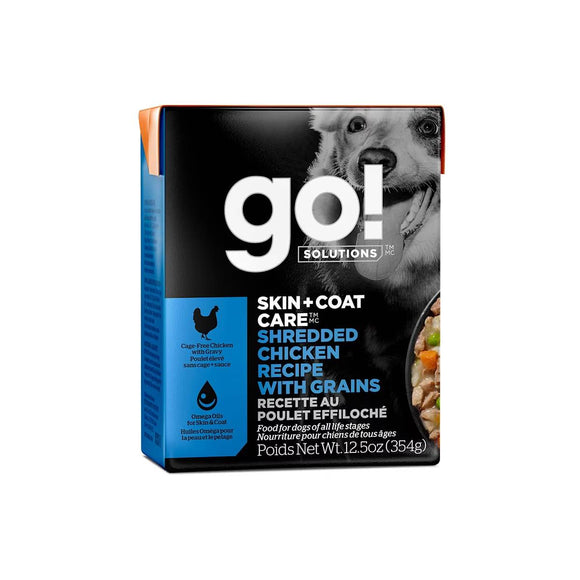 Petcurean Go! Solutions Skin + Coat Care Shredded Chicken Wet Dog Food with Grains