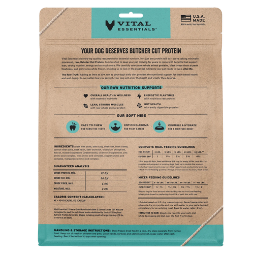 Vital Essentials Freeze-Dried Raw Protein Beef & Salmon Soft Nibs Meal or Mixer Dog Food