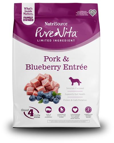 NutriSource Pure Vita Pork & Blueberry Entrée Limited Ingredient Dog Food