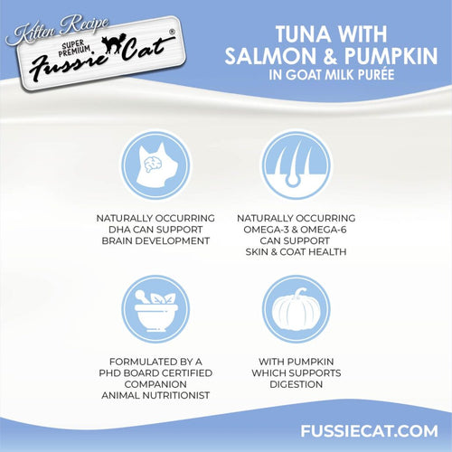 Fussie Cat Kitten Tuna with Salmon & Pumpkin in Goat Milk Puree