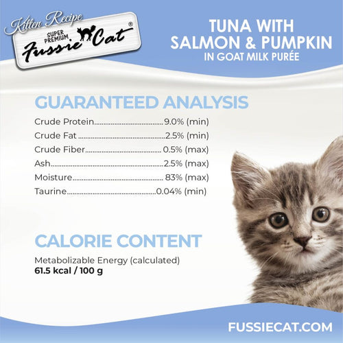 Fussie Cat Kitten Tuna with Salmon & Pumpkin in Goat Milk Puree
