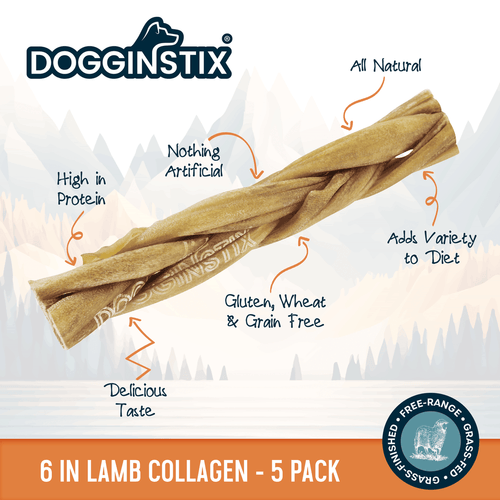 Dogginstix Braided Lamb Collagen 6 (5 Pack Bag)