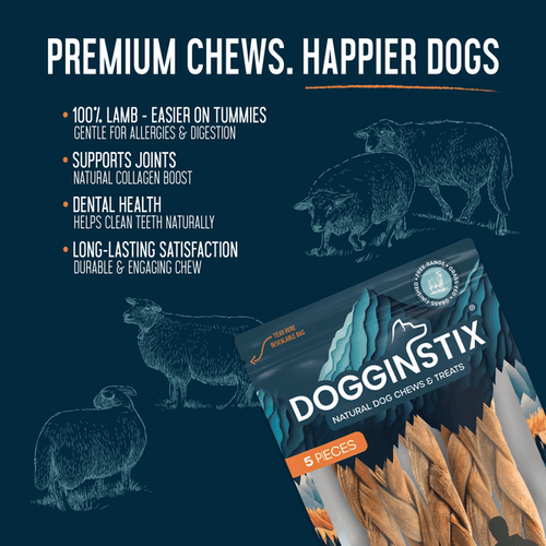 Dogginstix Braided Lamb Collagen 6 (5 Pack Bag)