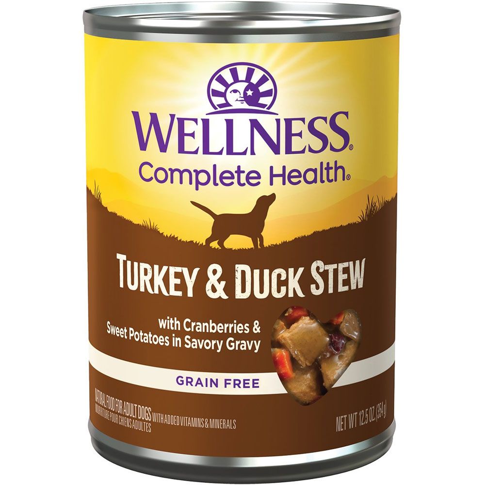 Wellness Pet Products Dog Food - Turkey and Duck with Sweet Potatoes and Cranberries - Case of 12 - 12.5 oz.